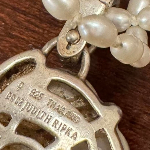 Estate Sterling Silver Judith Ripka Mother Of Pearl Swirl Pendant Pearl Necklace - Picture 4 of 4